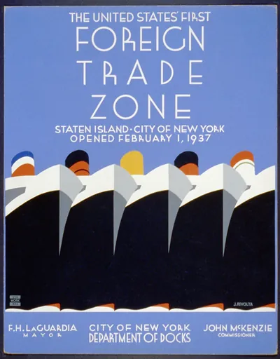 The United States' first foreign trade zone Staten Island, City of New York, opened February 1, 1937 / J. Rivolta.