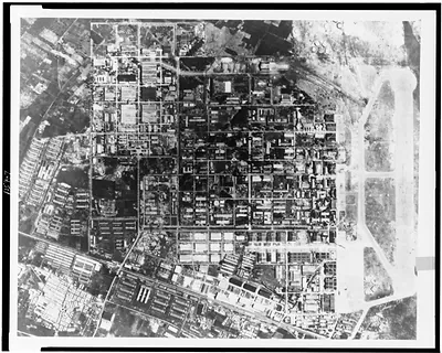 [Aerial view of Tachikawa Air Depot, Tackikawa, Japan, before bombing]