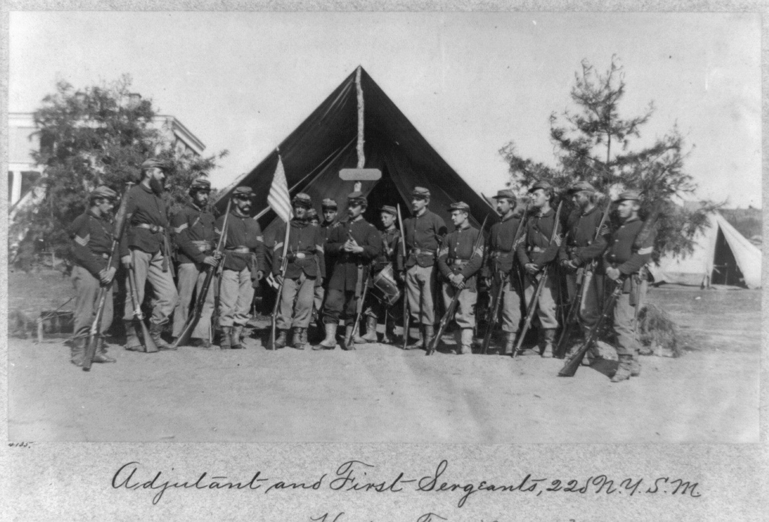 Adjutant and First Sergeants, 22d New York State Militia near Harper's Ferry, Va., [1862, printed later] — historic photograph