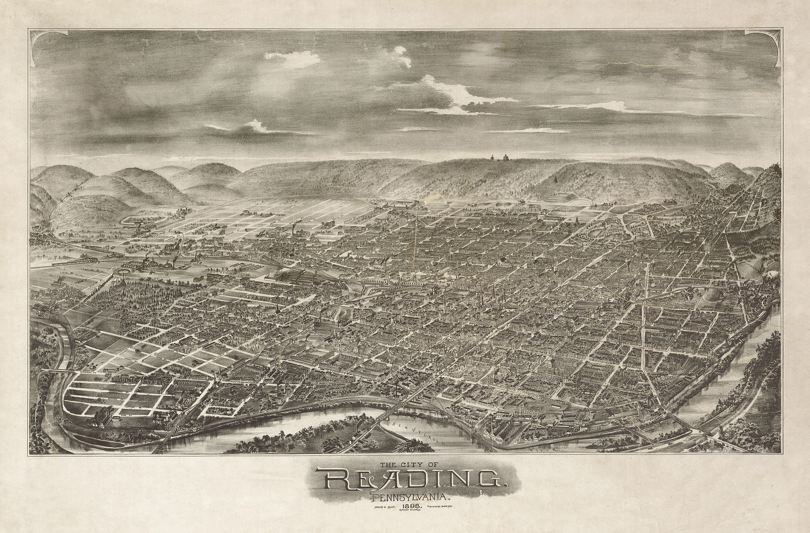 The City of Reading, Pennsylvania, 1898 bird's-eye view, 1898 — antique map