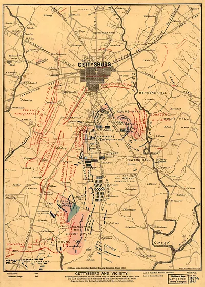 Gettysburg and Vicinity, Showing Position of Troops July 3, 1863