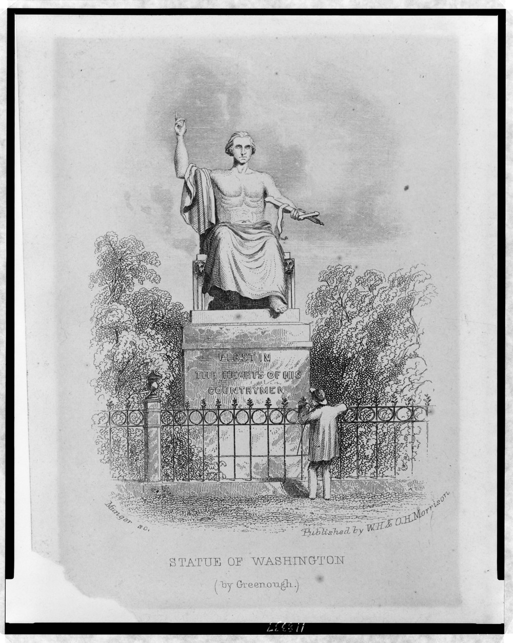 Statue of Washington (by Greenough) / Munger sc., Published by W.H. & O.H. Morrison, [1866] — antique engraving