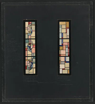 Design drawing for stained glass windows, two panels