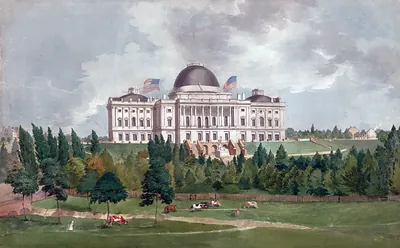 West Front of the United States Capitol with Cows in the Foreground [c. 1828]