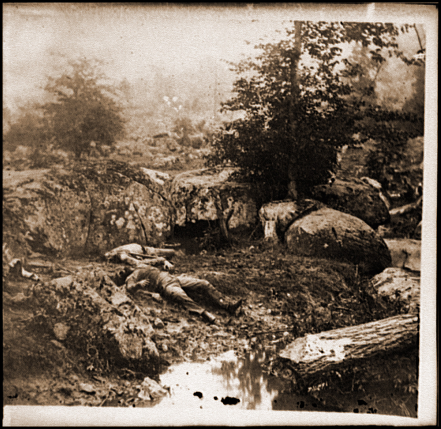 Gettysburg Pa. Dead Confederate soldiers in the slaughter pen at the foot of Little, 1863 — historic photograph