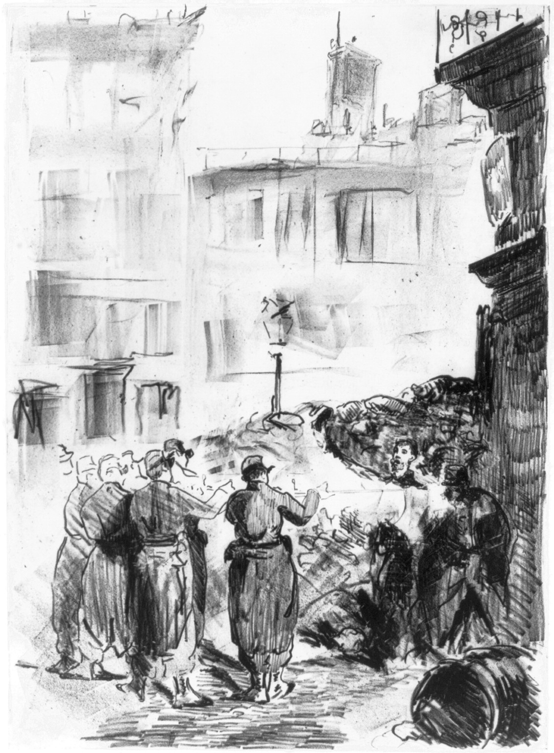 La Barricade — antique lithograph