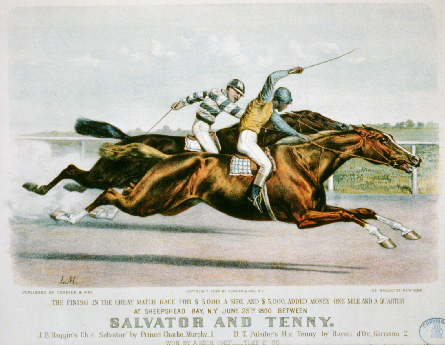 Great horses in a great race / J. Cameron., N.Y. : Published by Currier & Ives, c1891. — antique lithograph