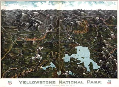 Pictorial bird's-eye map of Yellowstone National Park