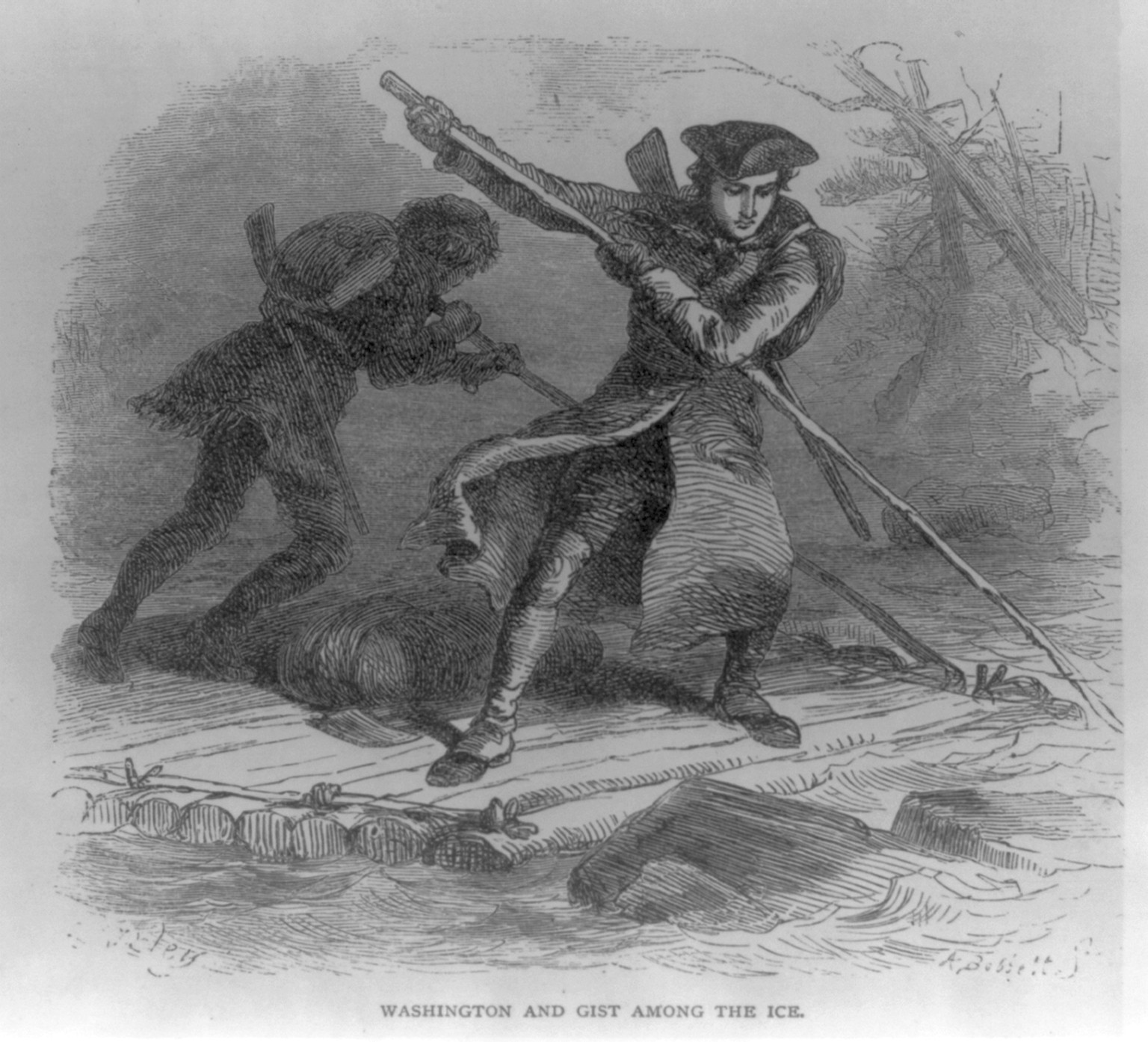 [Washington and Gist among the ice] — historic print
