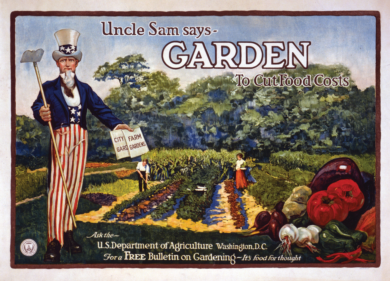 Uncle Sam Says - Garden To Cut Food Costs, c. 1917 — vintage poster