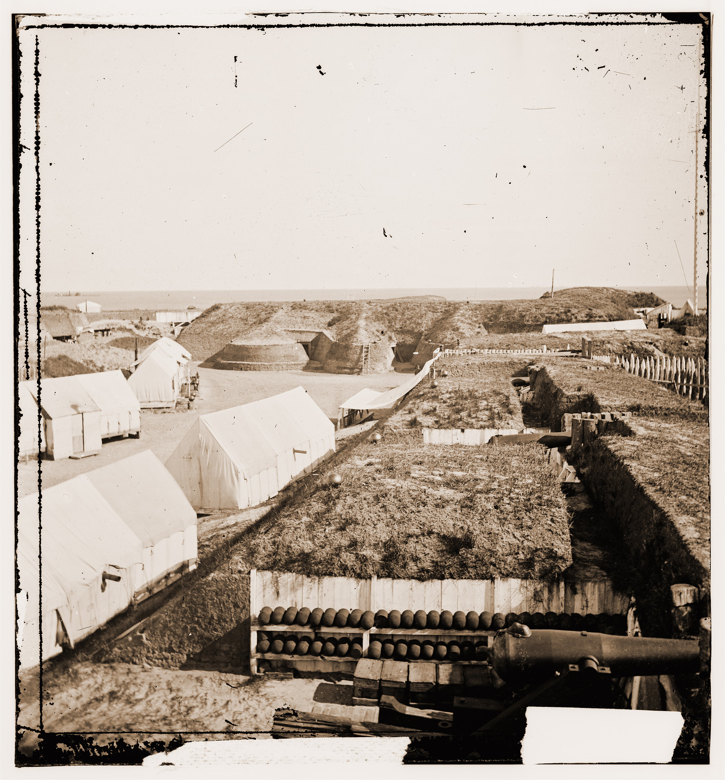 Charleston South Carolina (vicinity). Interior view of Fort Wagner showing quarters, 1865 — historic photograph