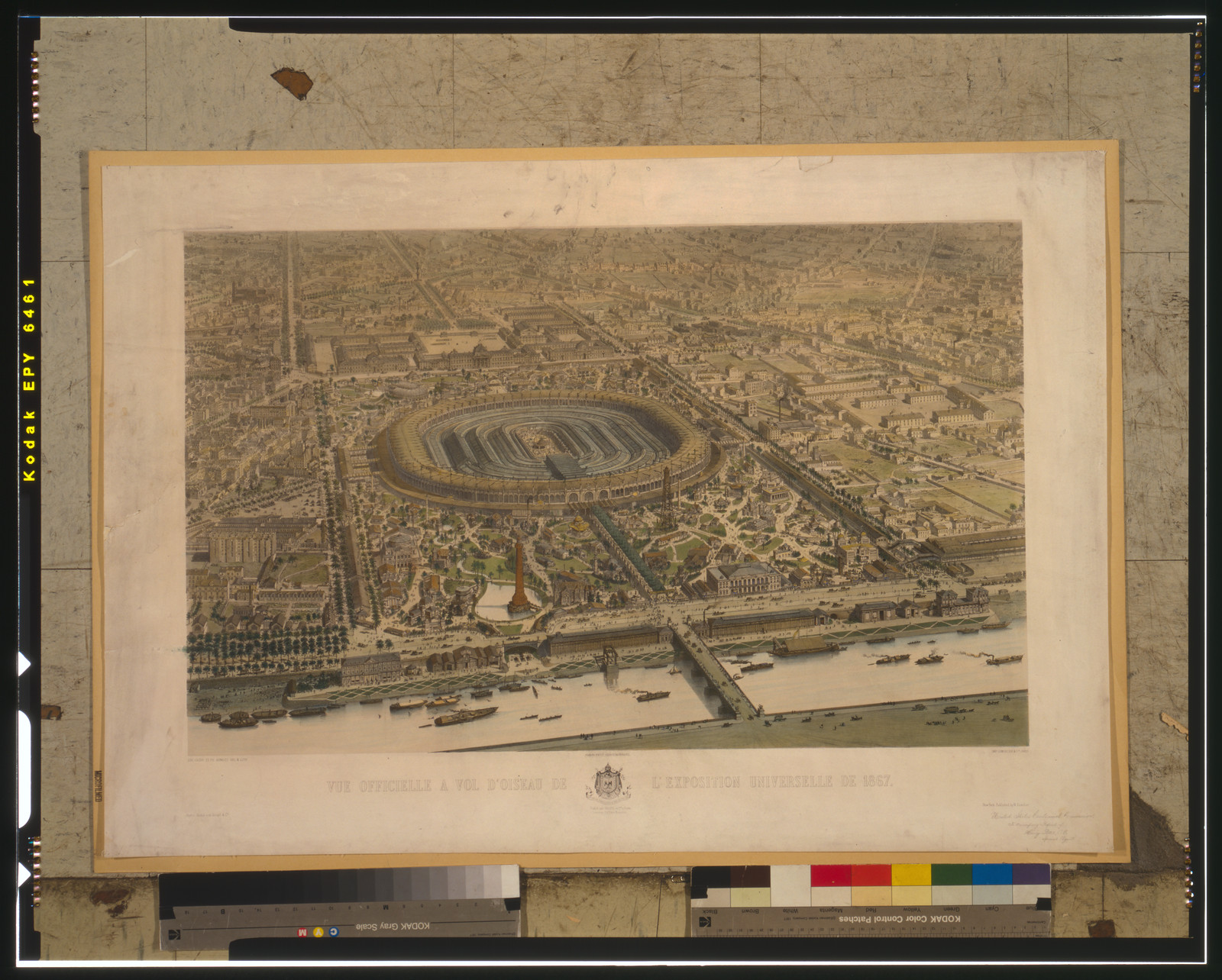 Vue officielle a vol d'oiseau de l'exposition universelle de 1867 / Eug. Cicéri et Ph. Benoist del & lith. ; imp. Lemercier & Cie., Paris., Berlin : verlag von Goupil & Co. ; Paris : publié par Goupil et Cie ; New York : published by M. Knoedler, 1867. — antique lithograph