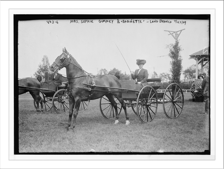 Mrs. Sophie Gummey in horse-drawn hack, drawn by "Babinette", Long Branch, 7/27/09. — historic photograph