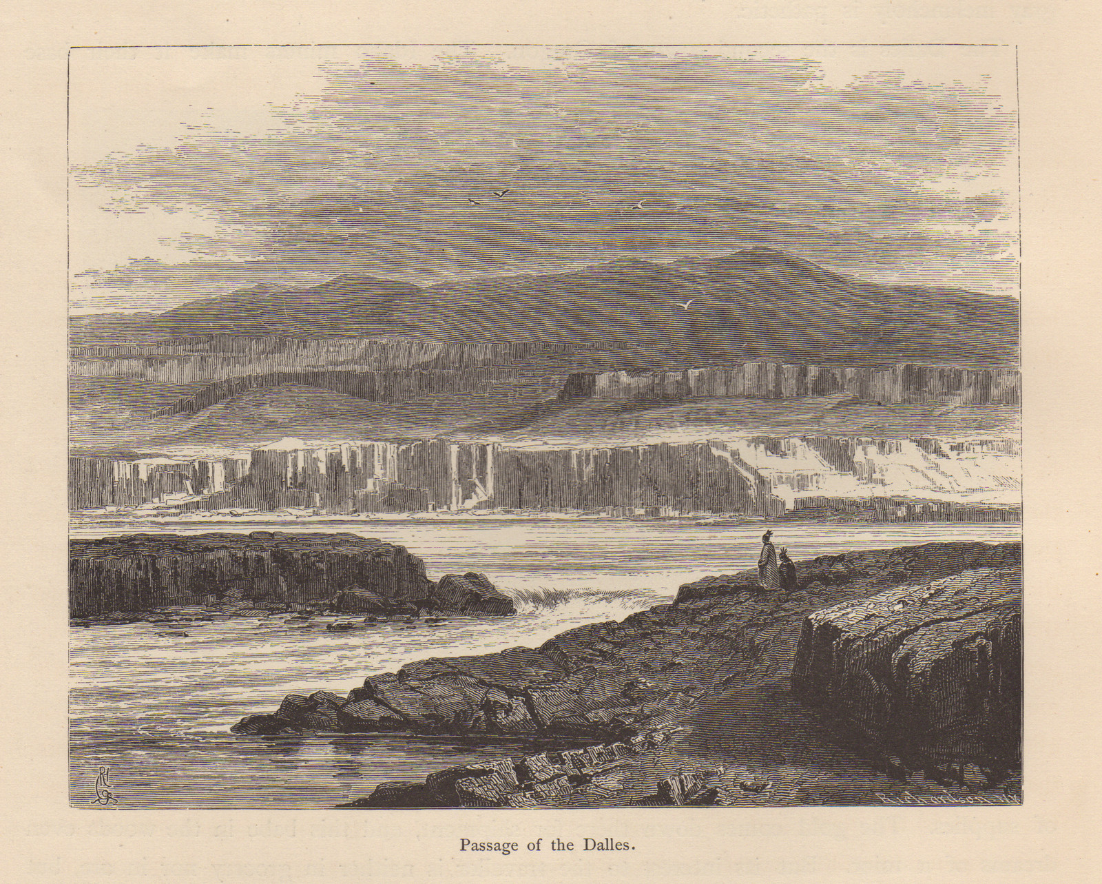Passage of the Dalles, engraved river landscape view — historic image