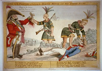 A scene on the frontiers as practiced by the humane" British and their "worthy" allies / Wm. Charles del et sculp."
