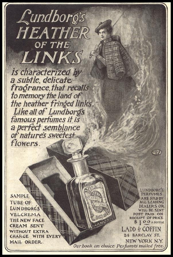 Lundborg's Heather of the Links perfume advertisement — historic image