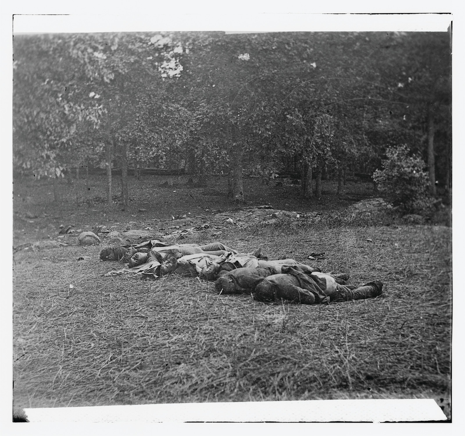 Gettysburg Pennsylvania. Confederate dead view at the edge of the Rose woods July 5, 1863 — historic photograph