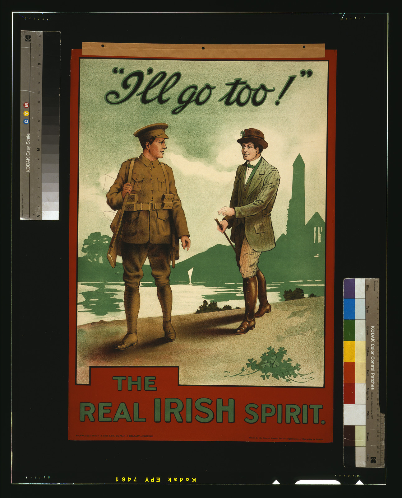 The real Irish spirit / M'Caw, Stevenson & Orr, Ltd., Dublin & Belfast., [Dublin] : Central Council for the Organization of Recruiting in Ireland, [1915] — vintage poster