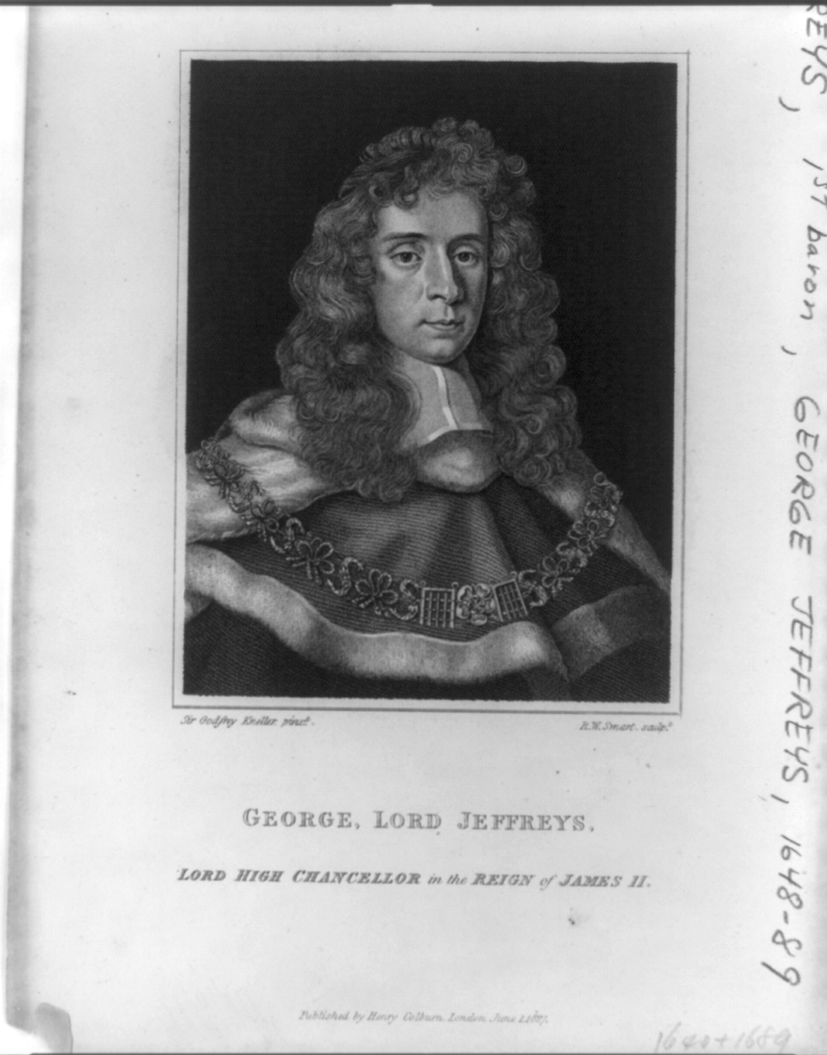 Jeffreys, George Jeffreys, baron, 1645-1689, 1827 June 1. — antique engraving
