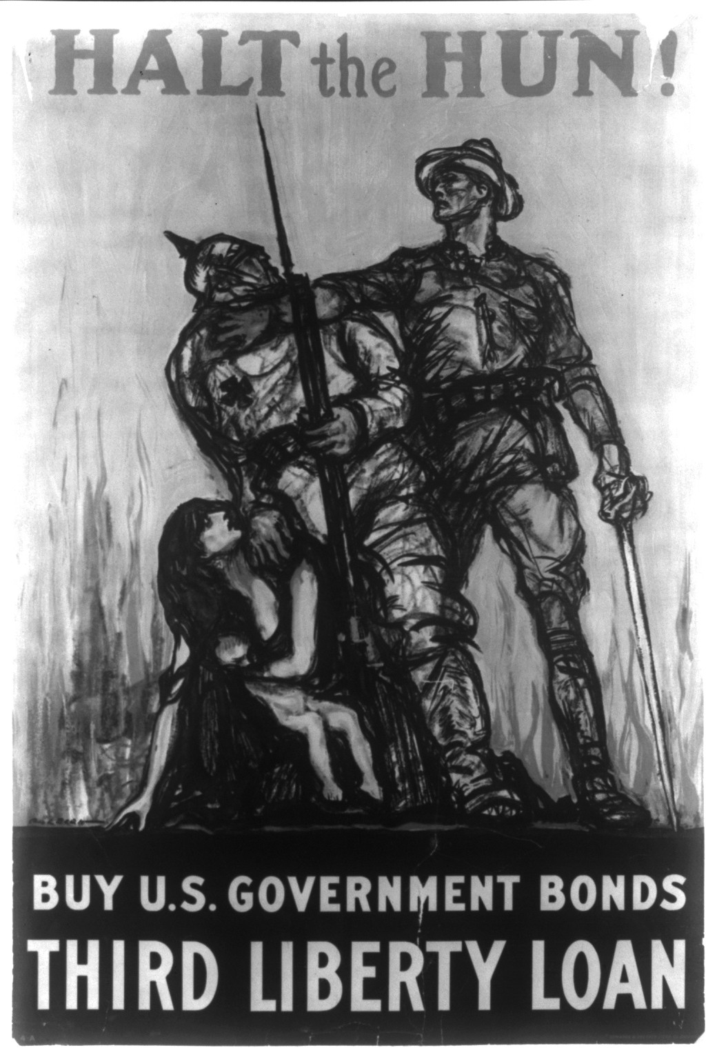 Halt the Hun! Buy U.S. Government bonds third liberty loan / Raleigh., 1918 — vintage poster