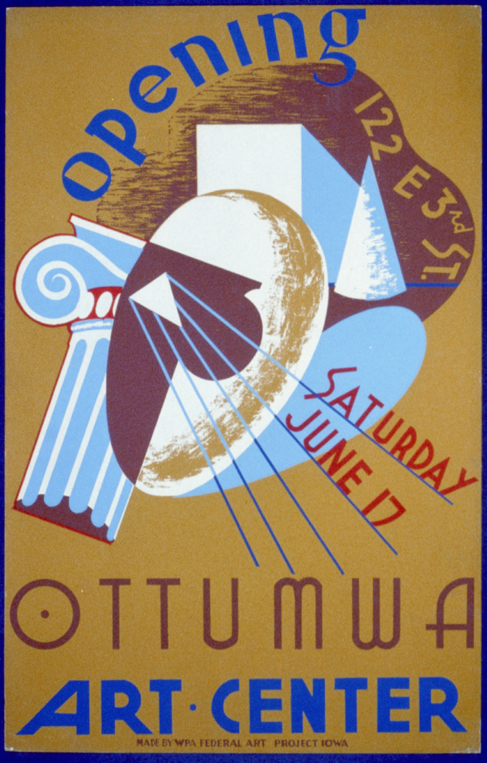 Opening Ottumwa Art Center 122 E 3rd St. Saturday June 17, 1939 — vintage poster