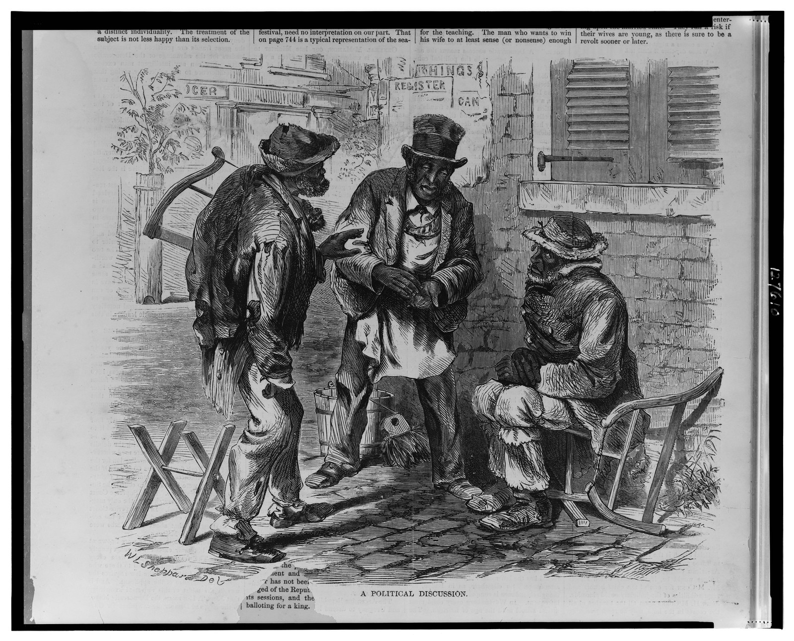 A political discussion / W.L. Sheppard, del., 1869 — antique engraving