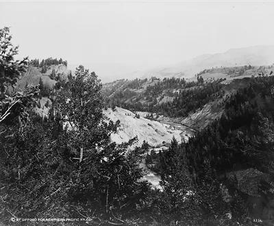 [The Yellowstone River below Tower Falls, Yellowstone National Park, reached by the Northern Pacific Railway via Gardiner Gateway]