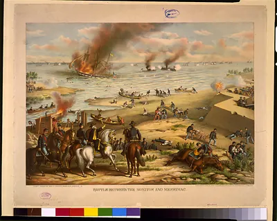 Battle between the Monitor and Merrimac--fought March 9th 1862 at Hampton Roads, near Norfolk, Va.
