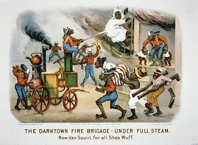 The darktown fire brigade-under full steam: Now den squirt, for all she's wuff