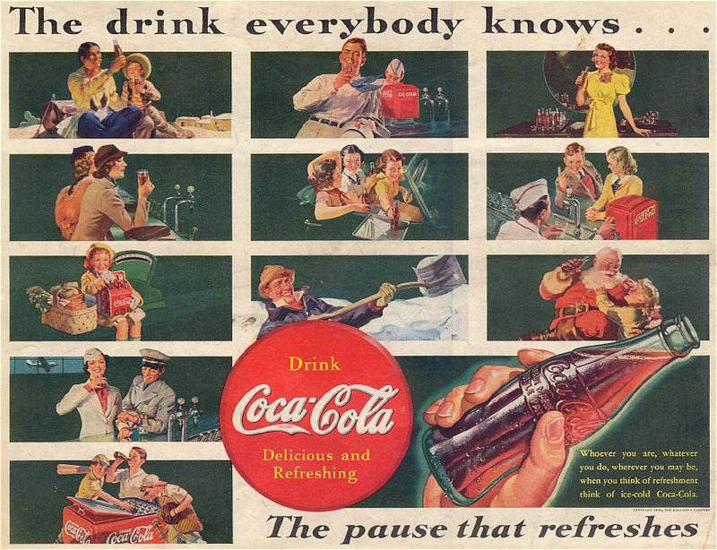Coca-Cola advertisement: "The drink everybody knows — historic image