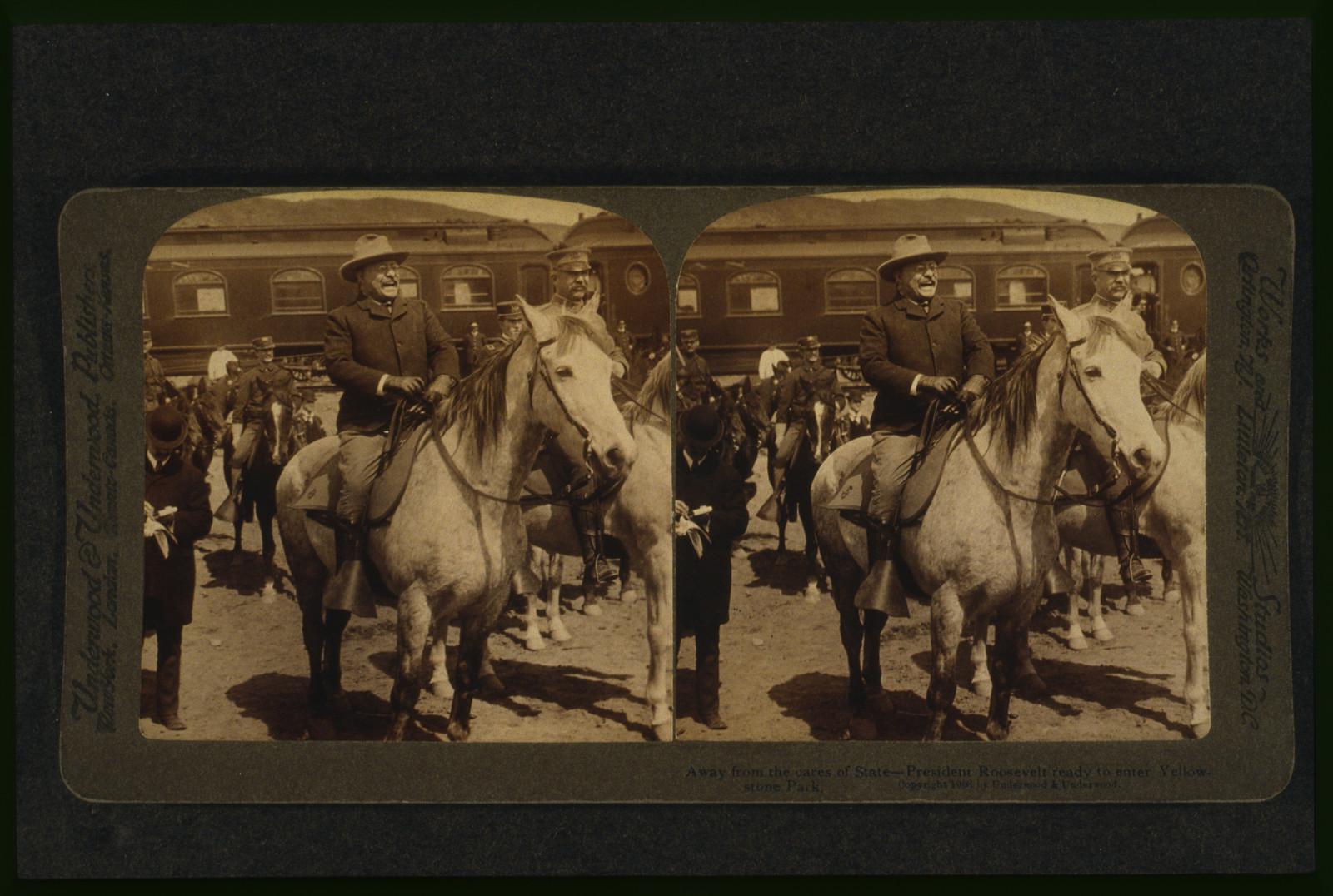 Away from the cares of state - President Roosevelt ready to enter Yellowstone Park, New York, N.Y. : Underwood & Underwood, c1902. — historic photograph