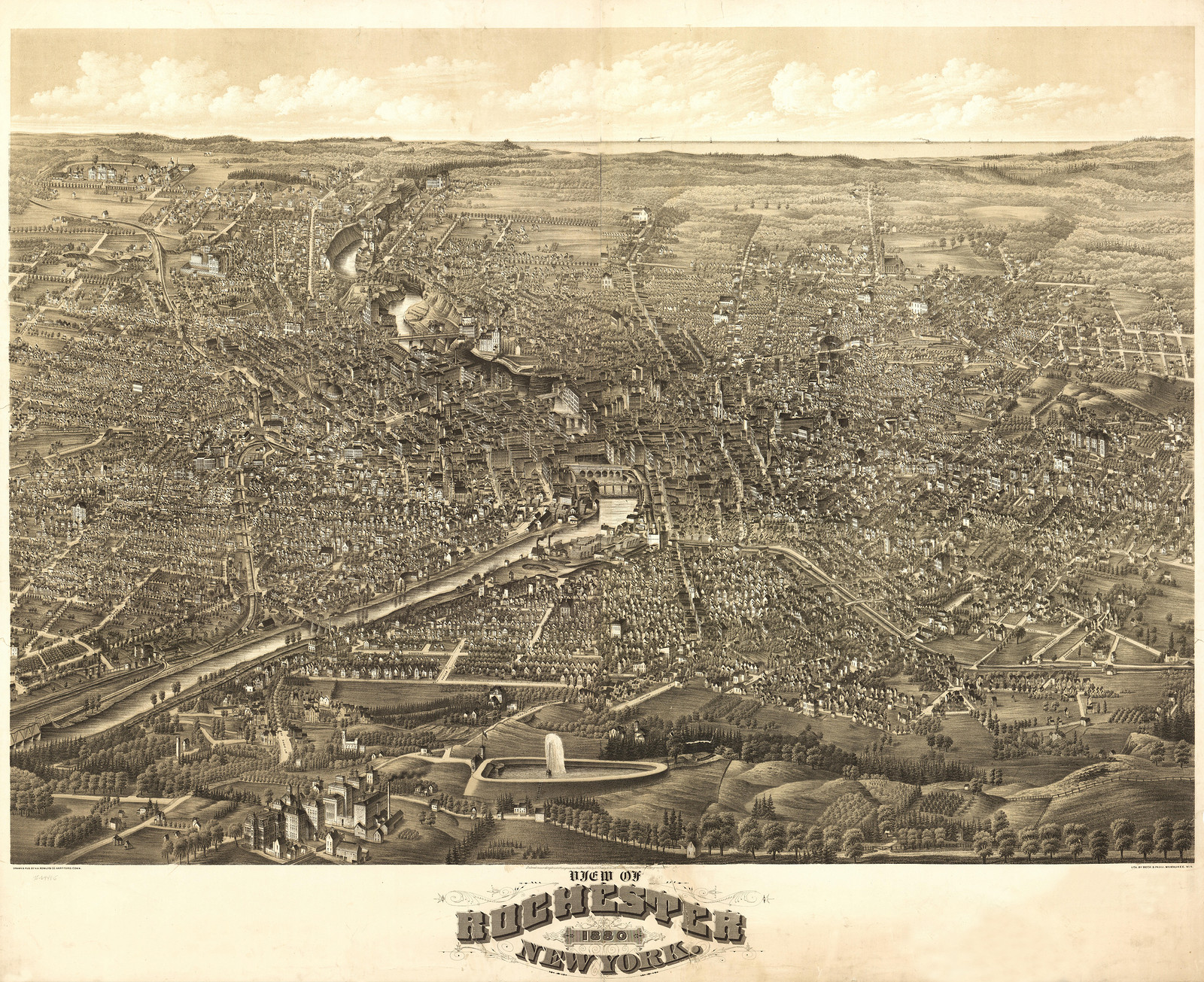 View of Rochester, New York, 1880, 1880 — antique map
