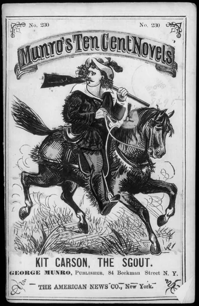 Illus. covers of Munro's Ten Cent Novels, 185-: Kit Carson, the Scout [on horse]
