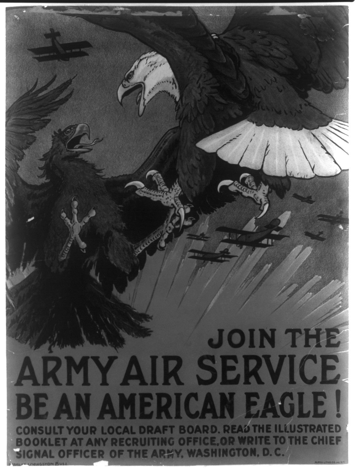 Join the Army Air Service be an American eagle / Charles Livingston Bull Alpha Litho. Co. Inc. N.Y., 1917 — vintage poster