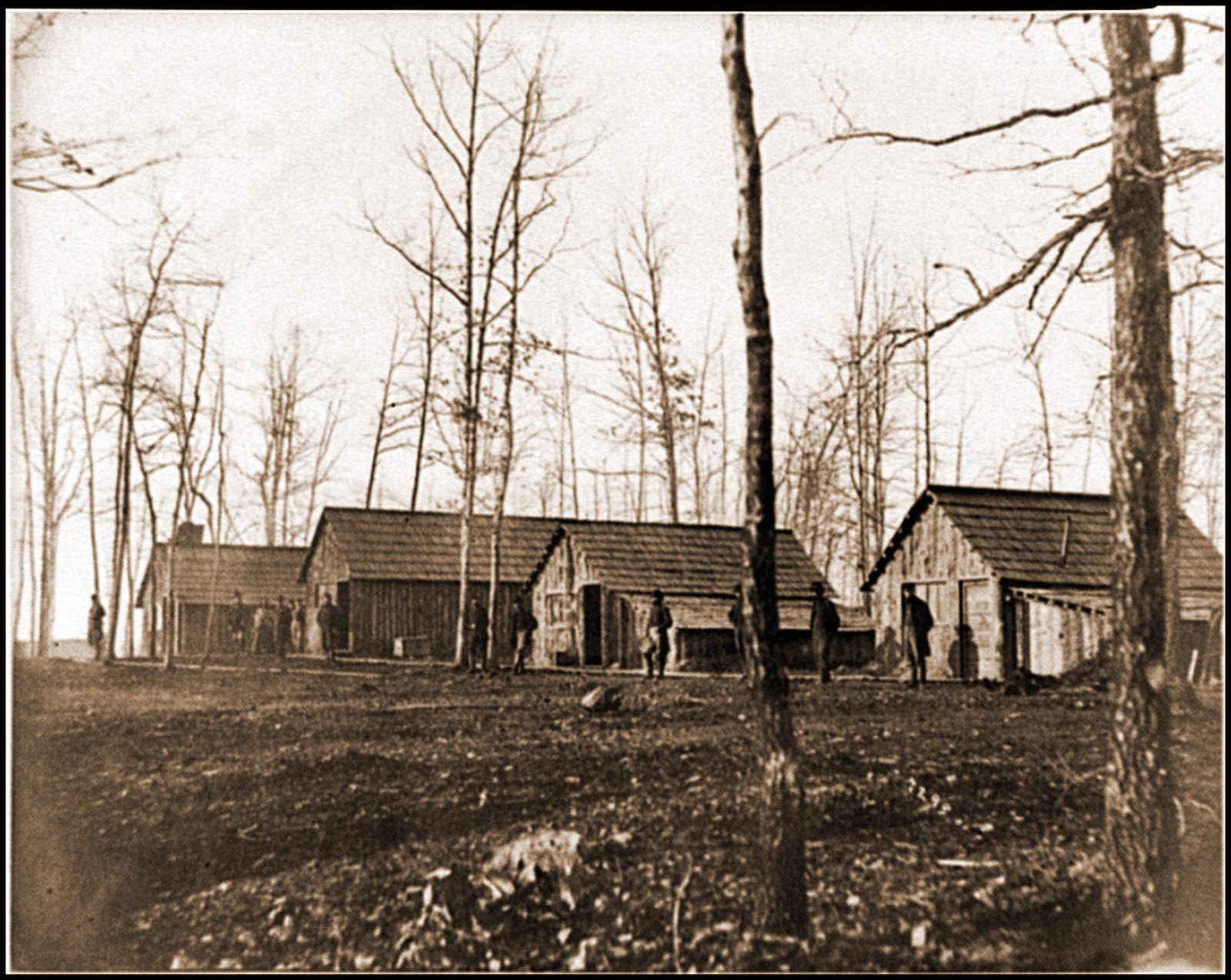 Rappahannock Station Va. Quarters of field and staff officers 50th New York Enginee, 1864 — historic photograph