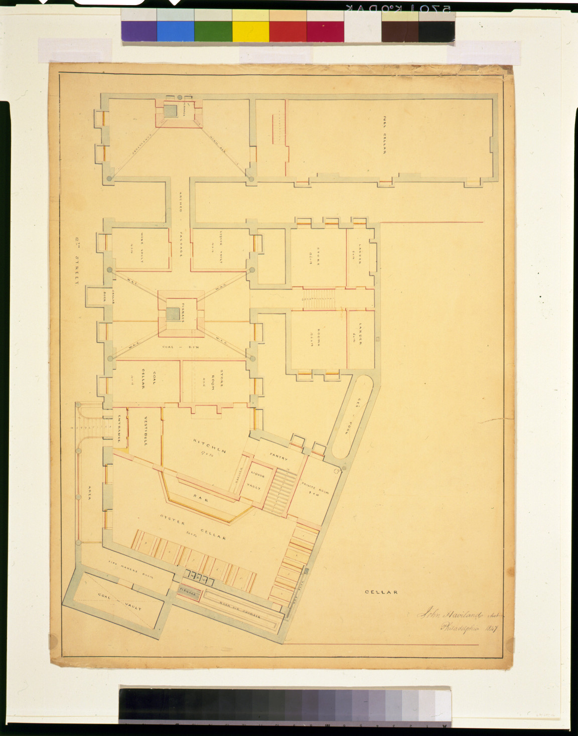 [Hotel for Azariah Fuller, (Kirkwood House), Pennsylvania Avenue and 12th Street, N.W., Washington, D.C. Cellar floor plan], and Engineering (ADE) Drawings" (http://www.loc.gov/rr/print/res/103_ade.html)." — historic drawing