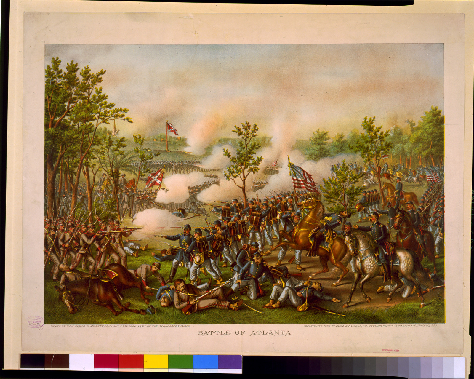Battle of Atlanta--Death of Gen. James B. McPherson--July 22d 1864--Army of the Tennessee engaged, c1888. — antique lithograph