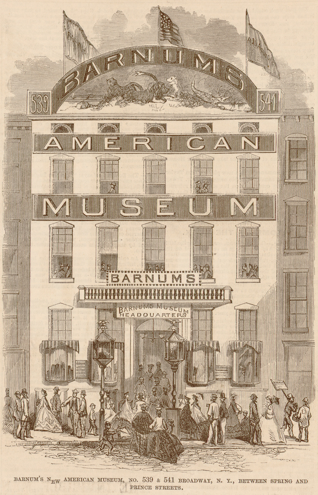 Barnum's new American museum, no. 539 & 541 Broadway, N.Y., between Spring and Prince streets The lecture room of Barnum's new American museum., 1865 Sept. 30. — antique engraving