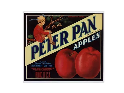 Peter Pan Apples crate label with a girl and red apples