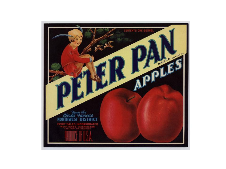 Peter Pan Apples crate label with a girl and red apples — historic image