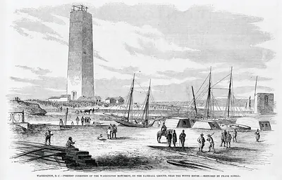 Washington, D.C. - present condition of the Washington Monument, on the baseball ground, near the White House / sketched by Frank Schell.