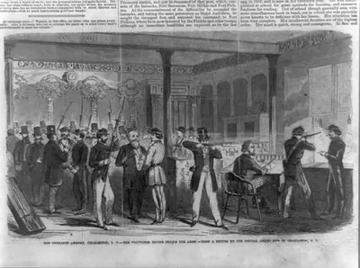 The Ordnance armory, Charleston, S.C. - the volunteer troops trying the arms - from a sketch by our special artist now in Charleston, S.C.