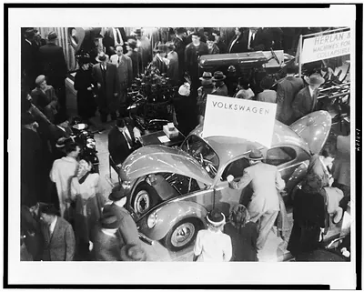 [Volkswagen automobile on display, at the German industrial exposition, sponsored by the U.S. military government, at the Museum of Science and Industry in New York City]