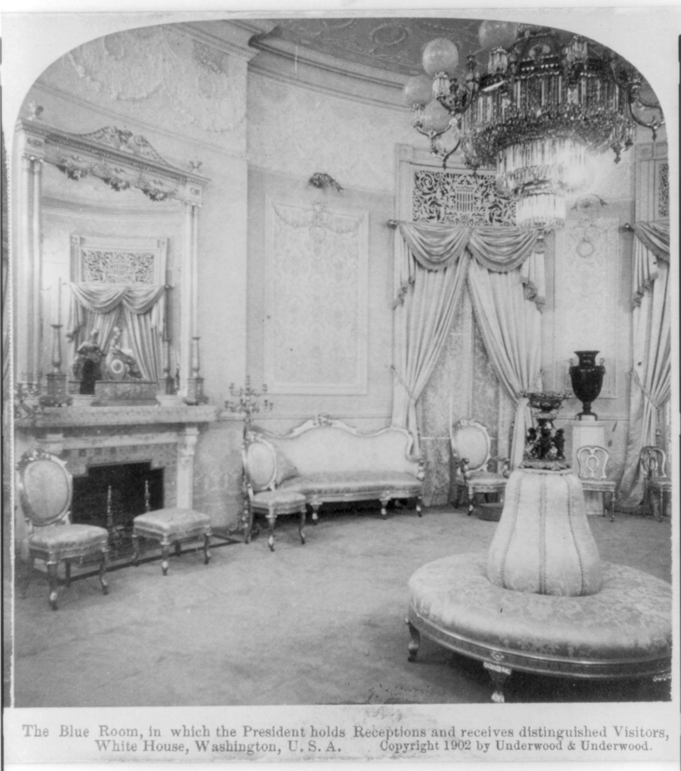 The Blue Room, in which the President holds receptions and receives distinguished visitors, White House, Washington, U.S.A., c1902. — historic photograph
