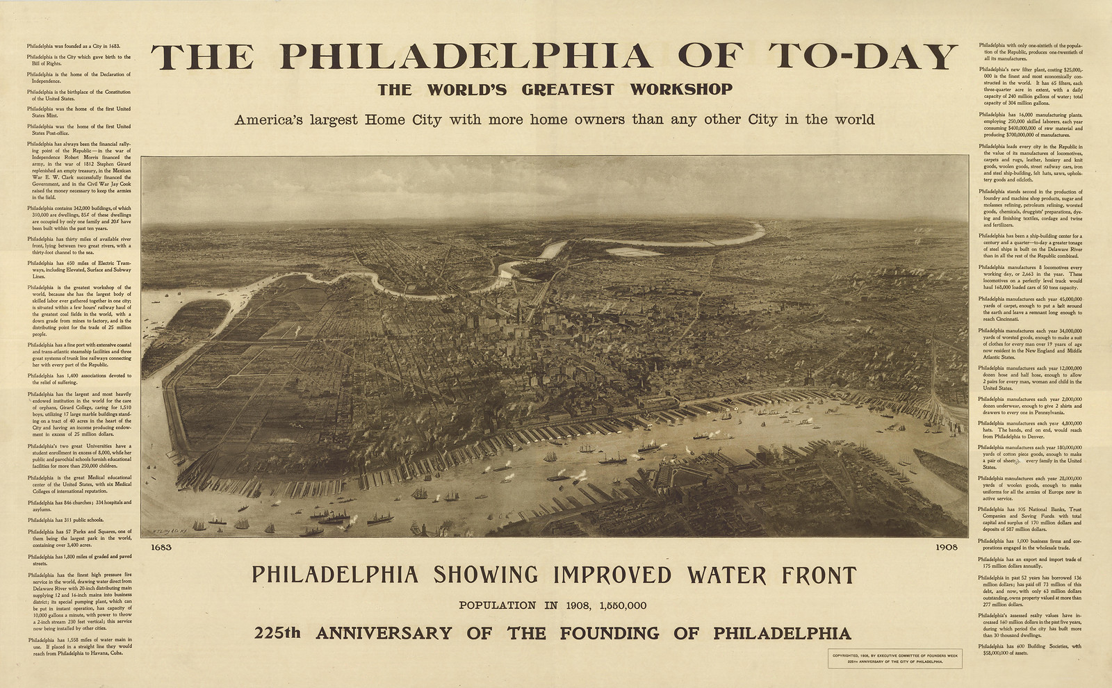 Philadelphia, Pennsylvania, 1908, 1908 — antique map