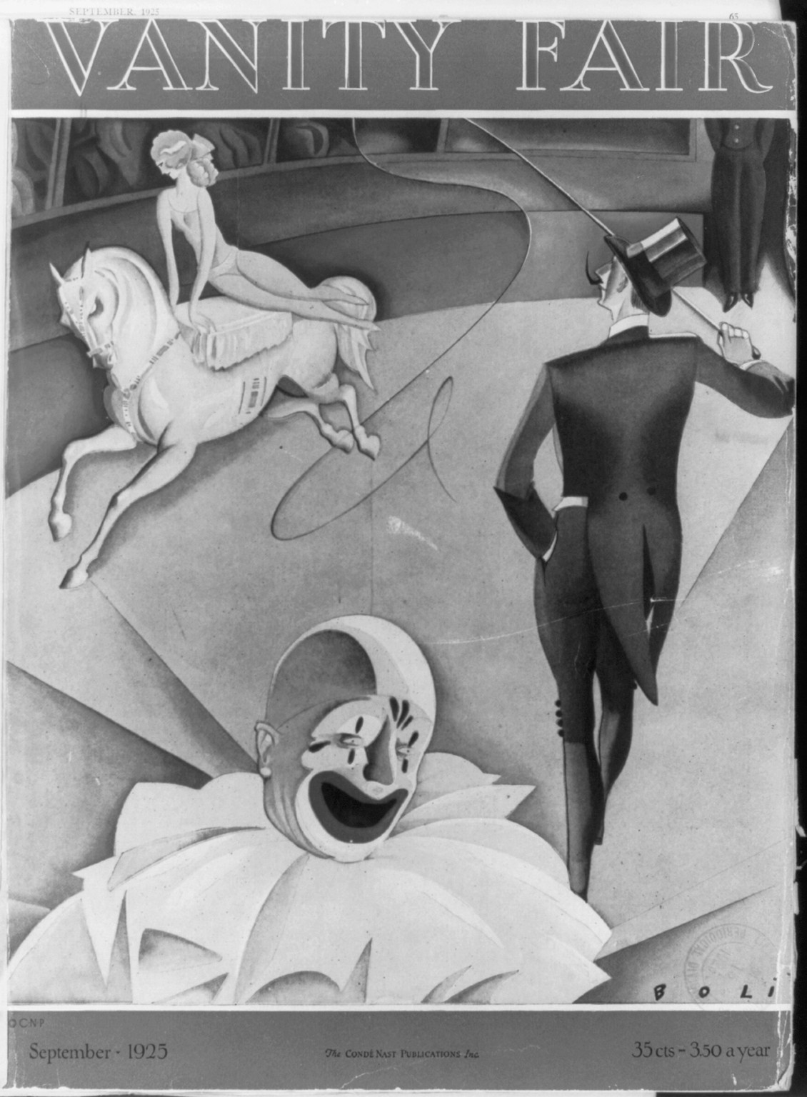 [Cover of Vanity Fair, Sep. 1925: Circus scene - clown & bareback rider] — historic image