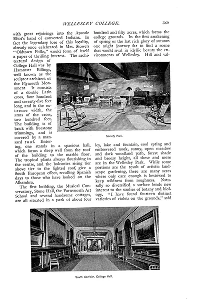 Wellesley College Society Hall and South Corridor photographs