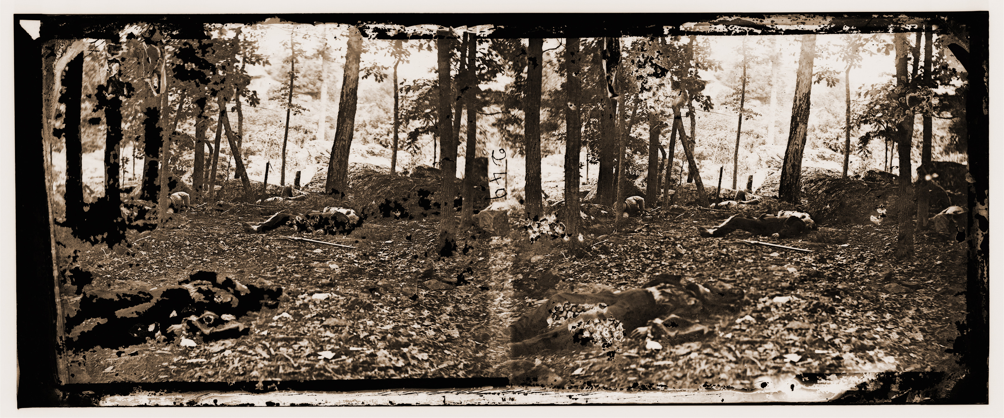 Gettysburg Pennsylvania. Scene in the woods at the foot of Round Top, 1863 — historic photograph
