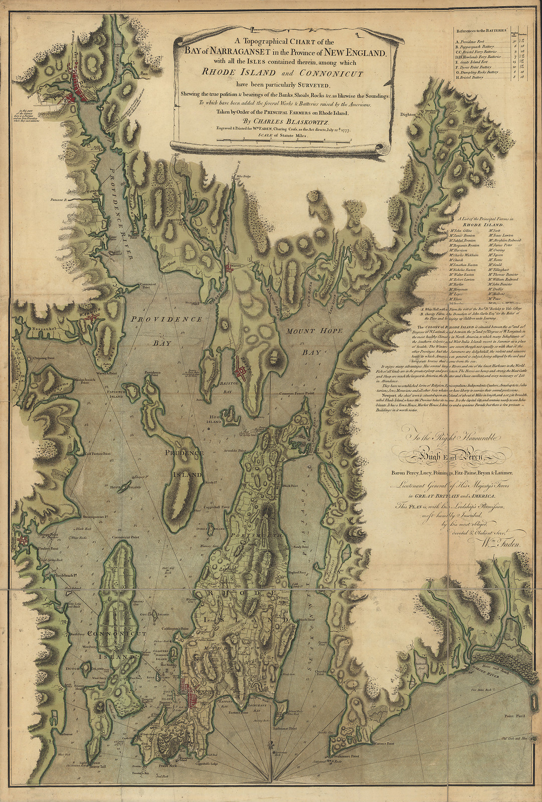 A Topographical Chart of the Bay of Narraganset in the Province of New England — antique map