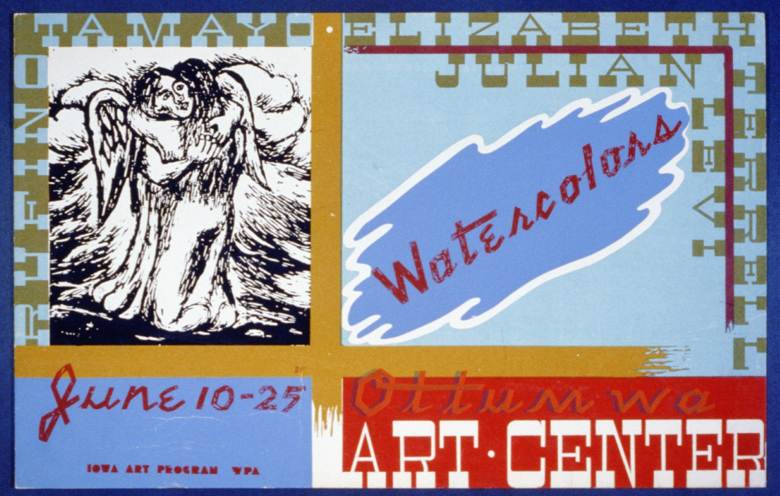 Watercolors Ottumwa Art Center / BF., 1936 — vintage poster
